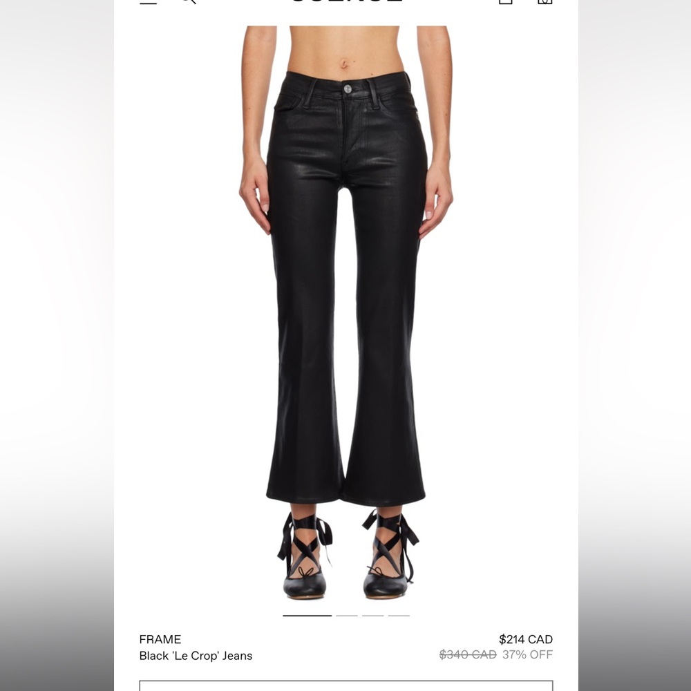 Worn once - frame crop flare jeans, black coated, size 26